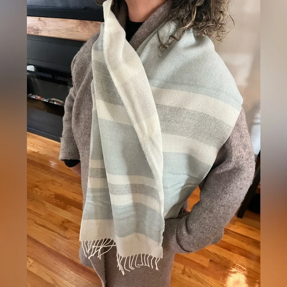 Steve Madden Women's Lurex Fringe Muffler Scarf - Blue Grey - 72 x 11 in